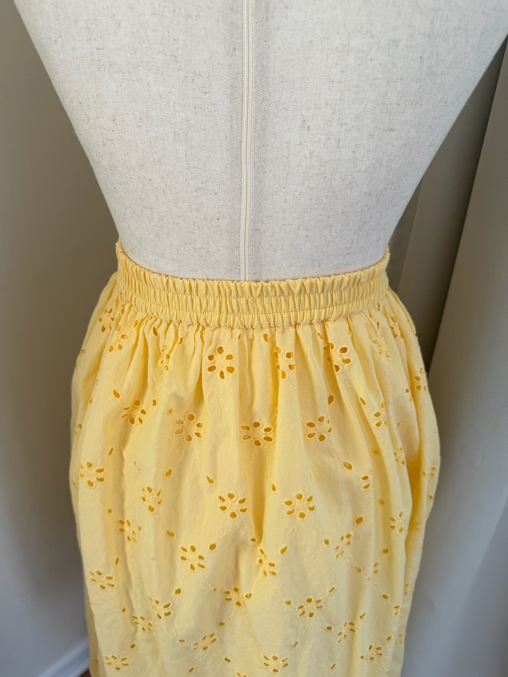 J. Crew Factory Petite Yellow Eyelet Midi Skirt - Picture 5 of 15